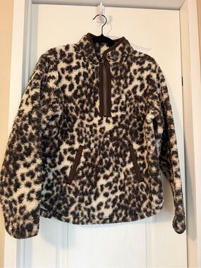 Leopard-Print Teddy Jacket in Brown and Cream